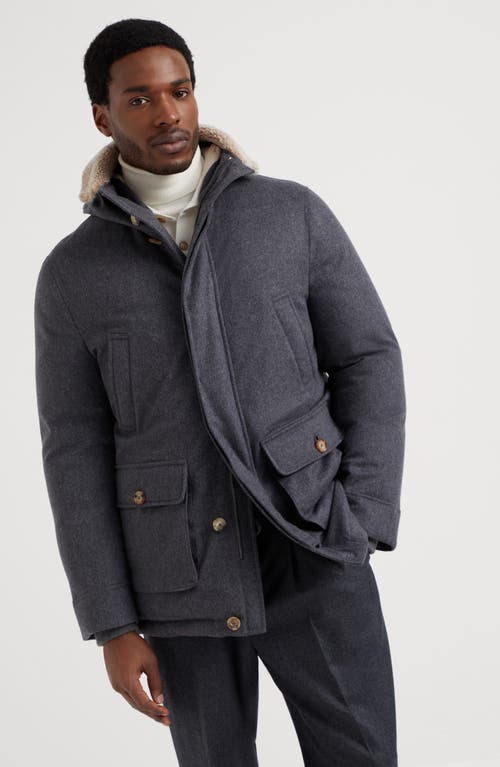 Shop Brunello Cucinelli Bonded Wool Down Parka In Grey