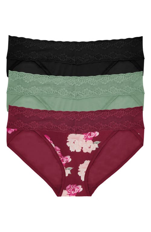 Natori Bliss Perfection 3-pack Bikini Briefs In Cherry Floral/oregno/blk