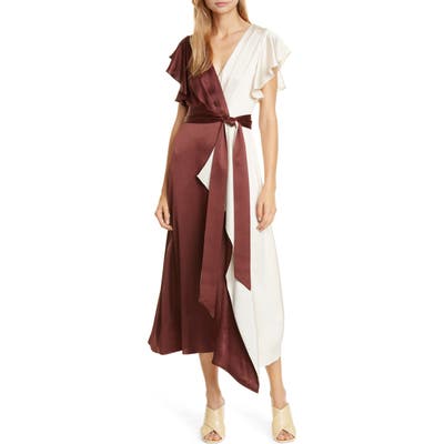 Kate Spade New York Colorblock Faux Wrap Midi Dress, Burgundy