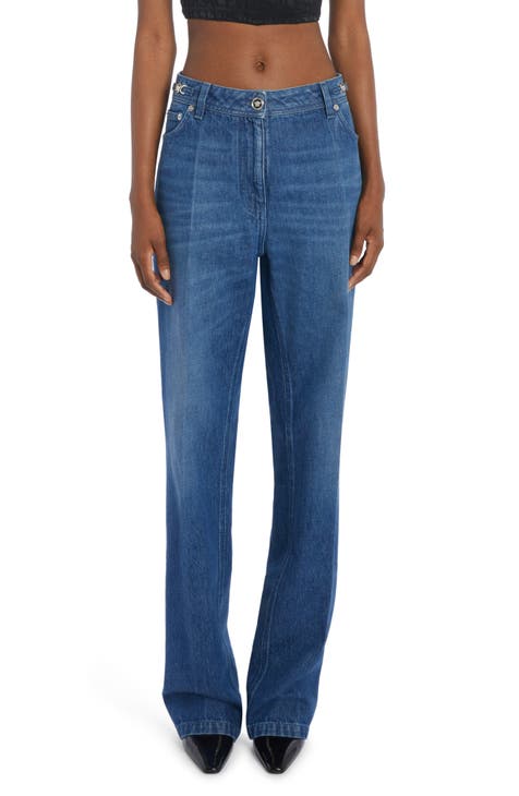 Buckle Detail Nonstretch Straight Leg Jeans