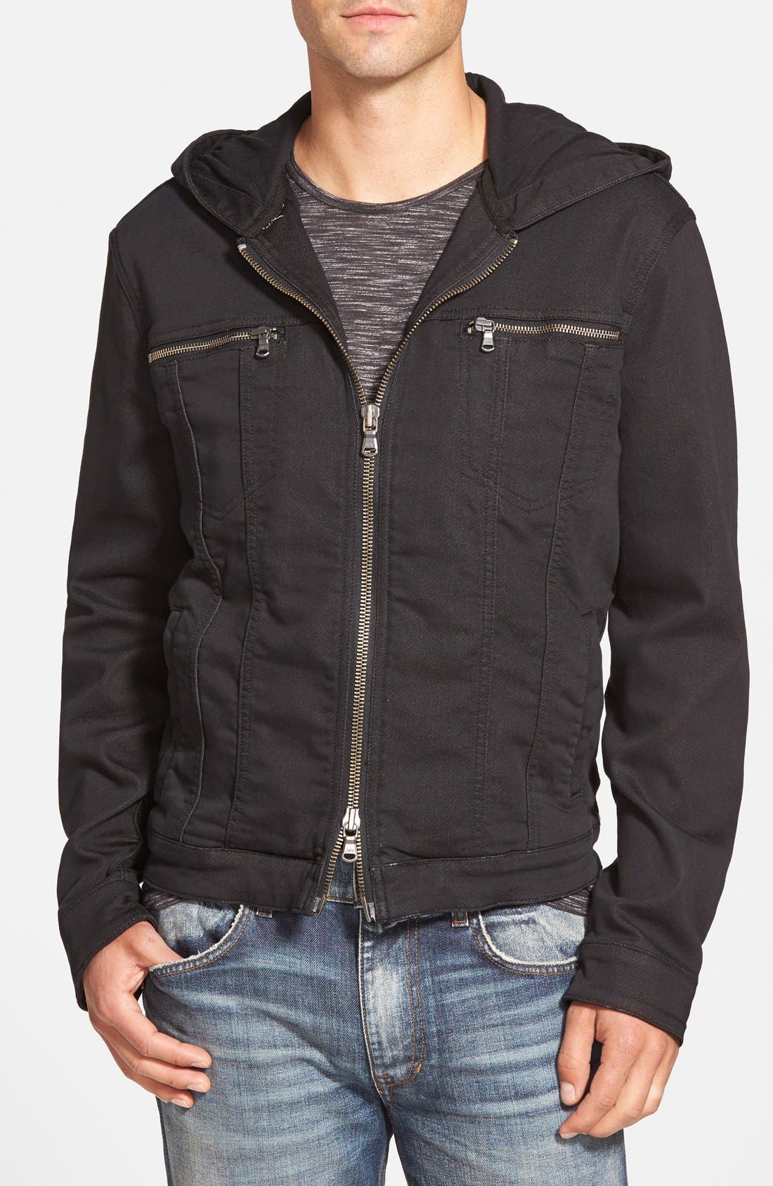 john varvatos hooded jean jacket