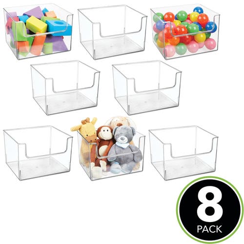 Mdesign Plastic Large Home Storage Organizer Bins With Open Front, 8 Pack In Clear