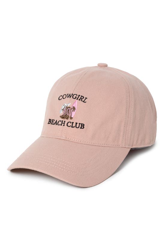 Shop David & Young Cowgirl Beach Club Embroidered Cotton Baseball Cap In Dusty Pink