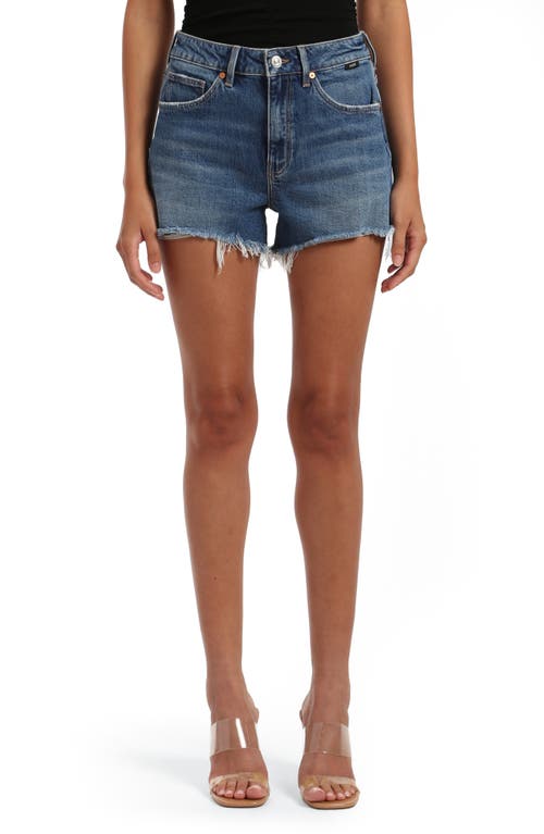 Rosie High Waist Cutoff Denim Shorts in Mid Brushed Recycled Blue