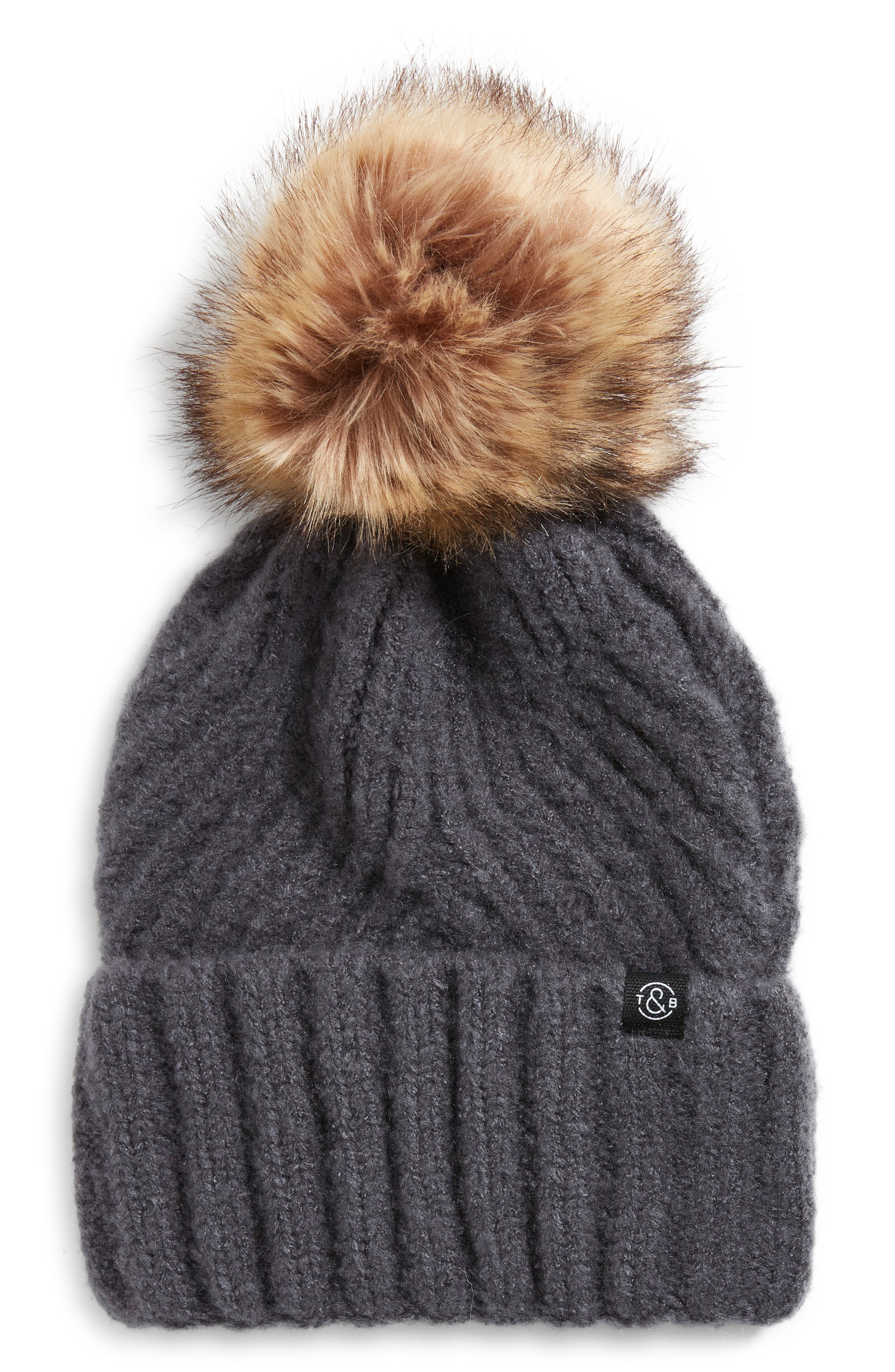 Faux Fur Pom Beanie TREASURE & BOND