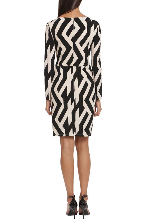 Shop Donna Morgan For Maggy Print Long Sleeve Twisted Waist Dress In Black/beige