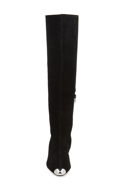 Shop Simon Miller Kuki Cap Toe Over The Knee Kitten Heel Boot In Black/silver