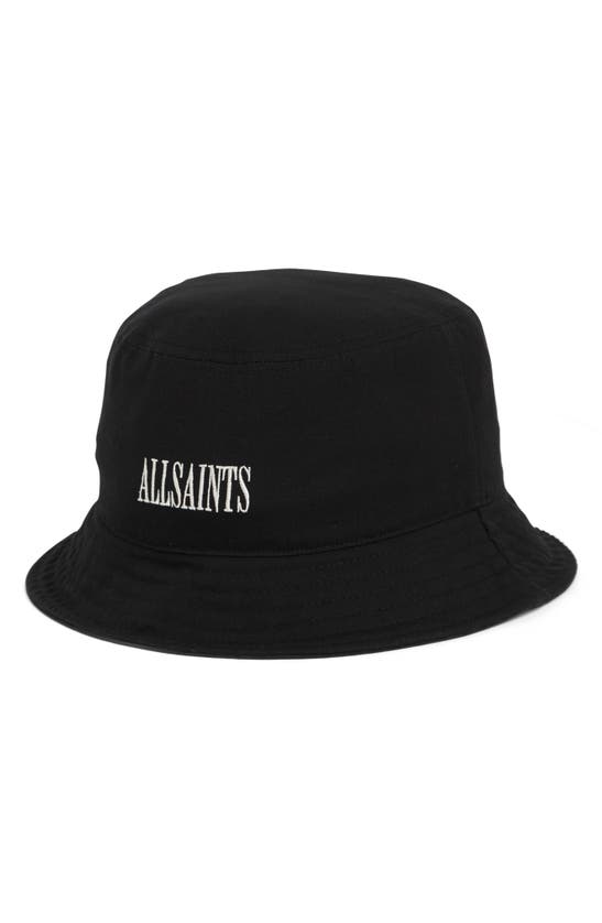 Allsaints State Embroidered Logo Cotton Bucket Hat In Black  display picture 3