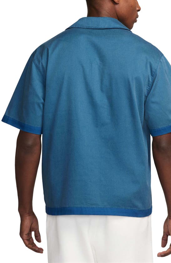 Shop Jordan Flight Essentials Oversize Snap-up Camp Shirt In Industrial Blue