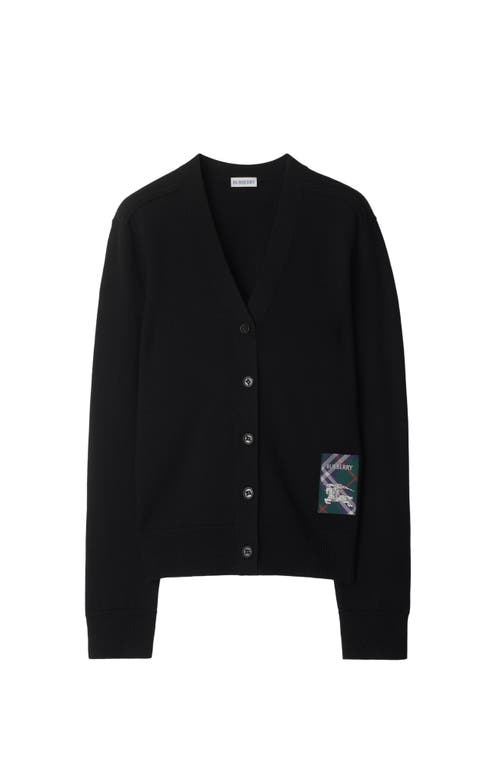 Burberry Check Label Wool Cardigan In Black