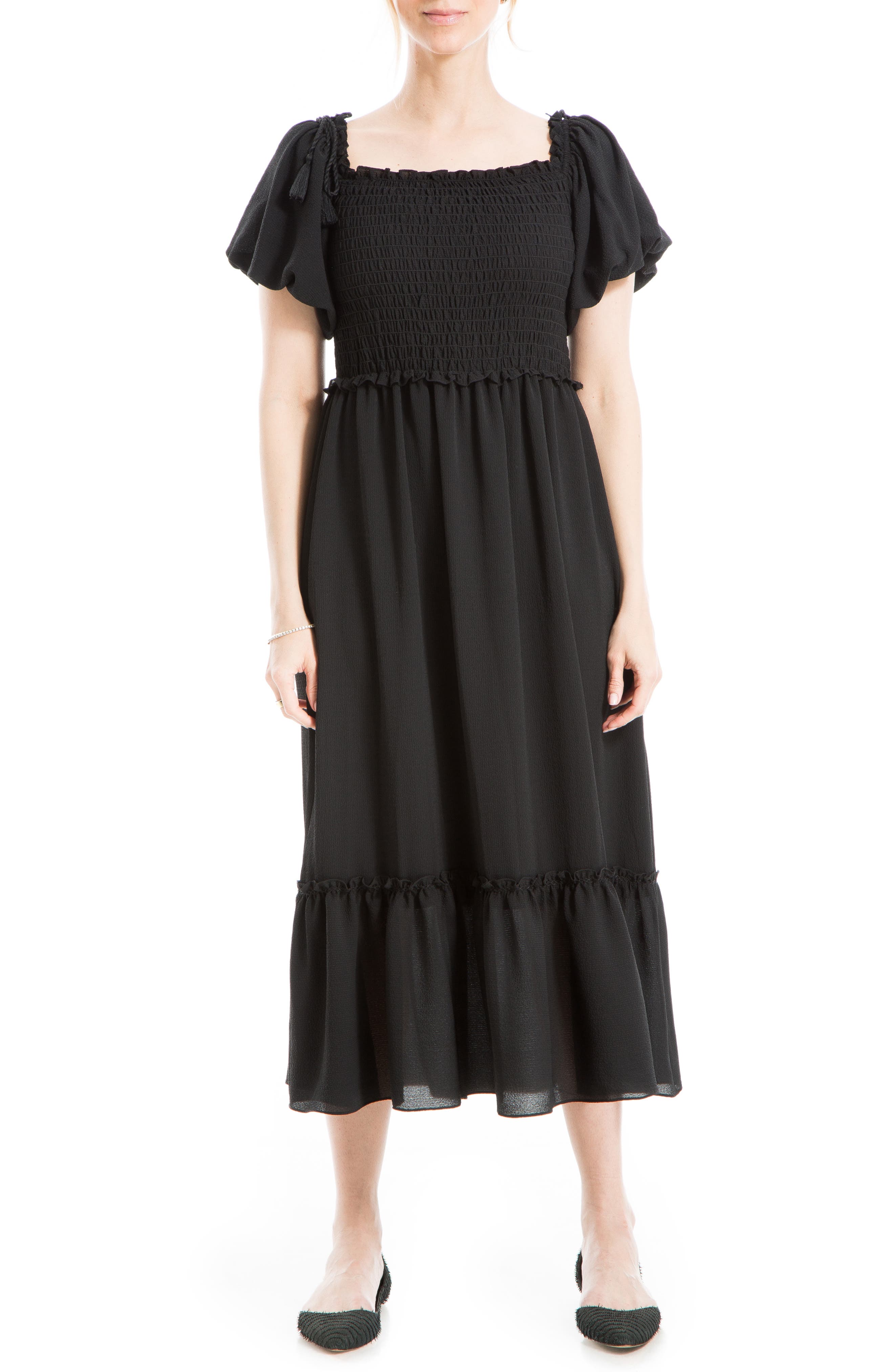 Off-Shoulder Puff Sleeve Smocked Maxi Dress