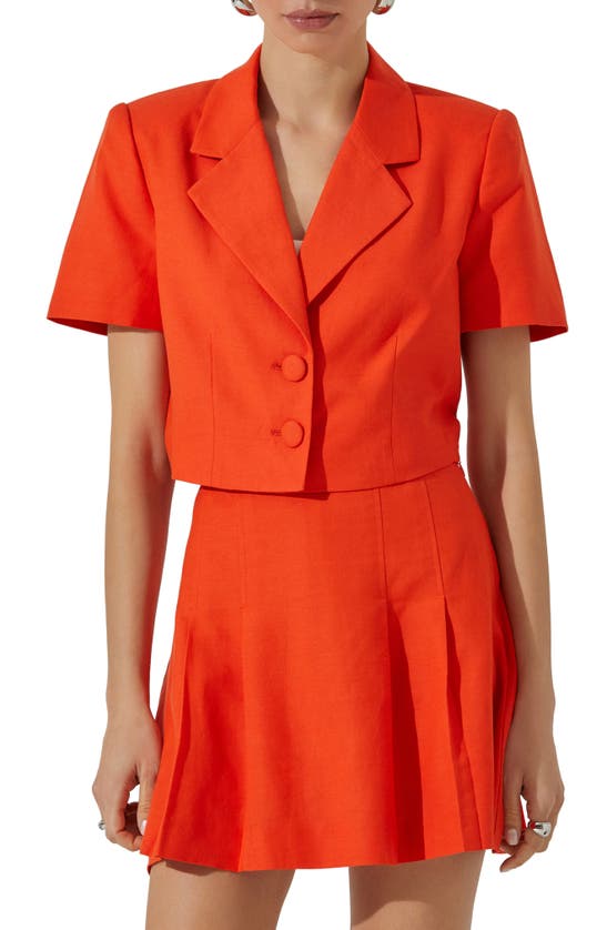 Shop Astr Short Sleeve Crop Blazer In Orange