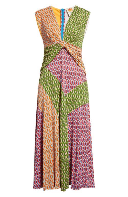 Shop Farm Rio Cashew Knot Front Midi Dress In Green Multi