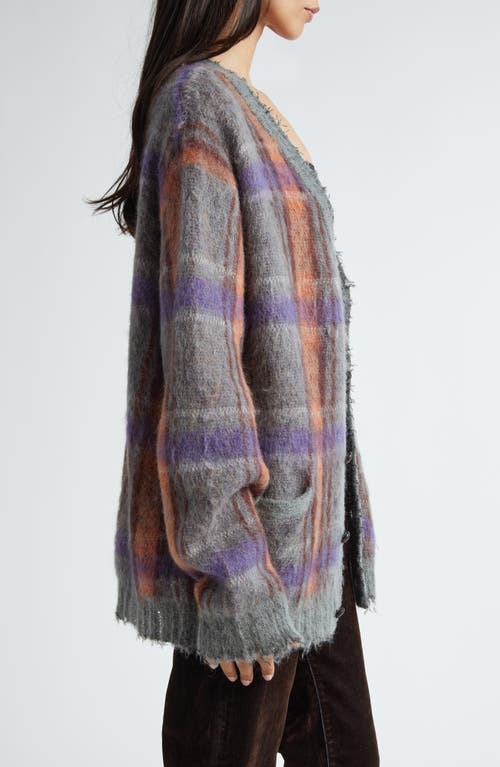 R13 Mohair Boyfriend Cardigan Multi Mohair Plaid In Brown//orange