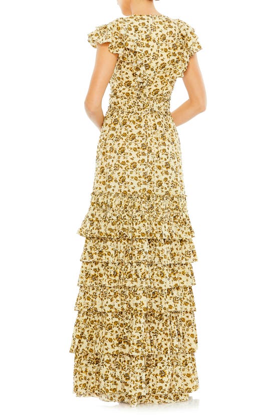 Shop Mac Duggal Floral Tiered Ruffle Gown In Taupe Multi