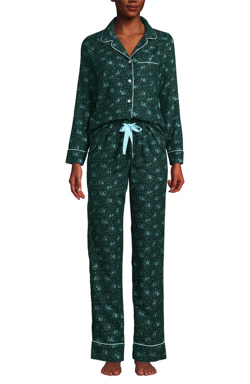 Shop Lands' End Drapey Flannel 2 Piece Pajama Set In Deep Forest Trees