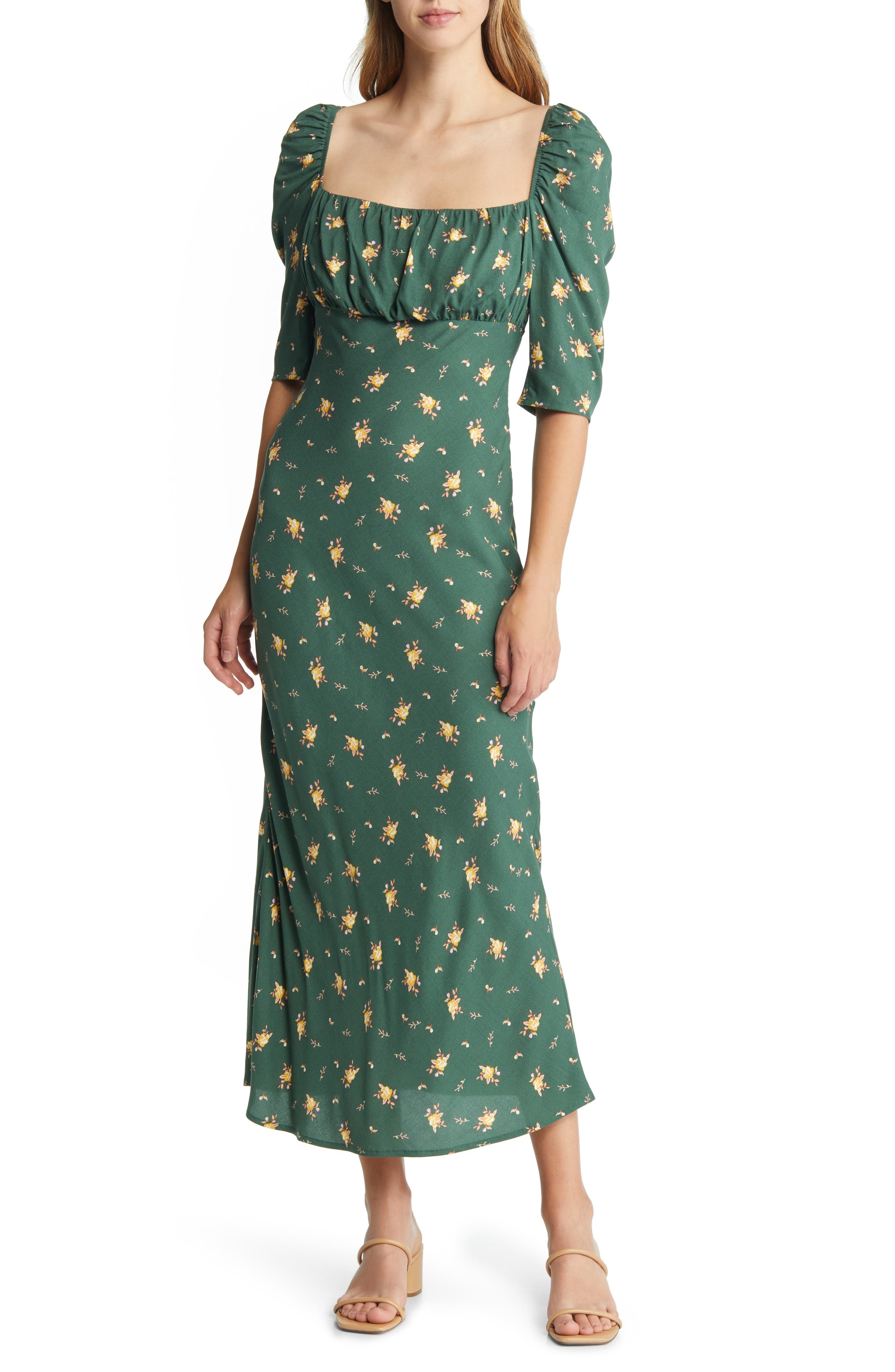 Green+floral+midi+dress | Nordstrom
