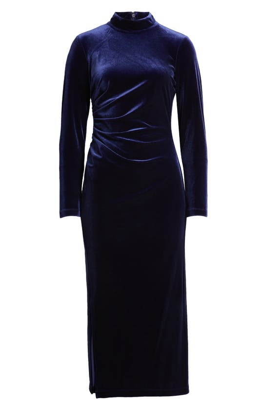 ANNE KLEIN RUCHED LONG SLEEVE VELVET DRESS
