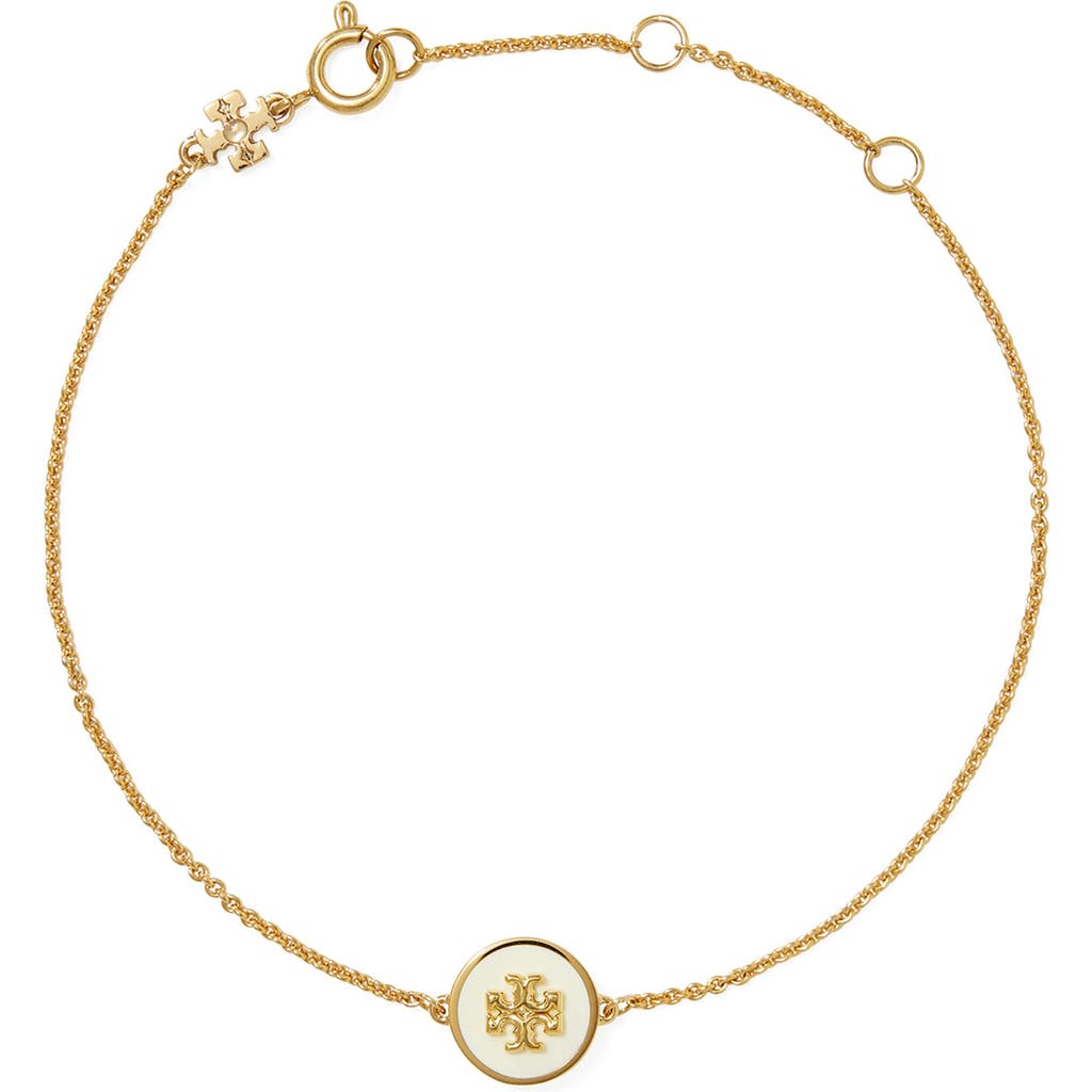 Tory Burch Kira Enamel Pendant Chain Bracelet In Tory Gold/new Ivory
