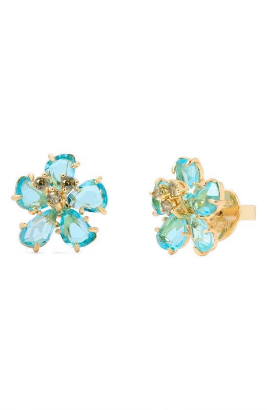 Shop Kate Spade Cubic Zirconia Flower Stud Earrings In Blue Gold