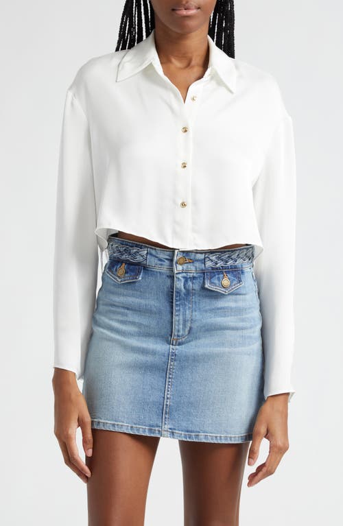 Skyla Crop Button-Up Shirt in Ivory