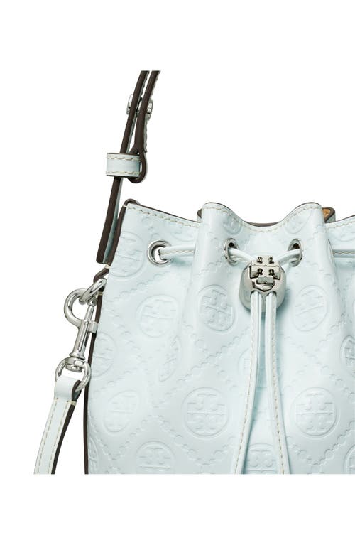 Tory Burch Mini T Monogram Debossed Bucket Bag In Ice Blue