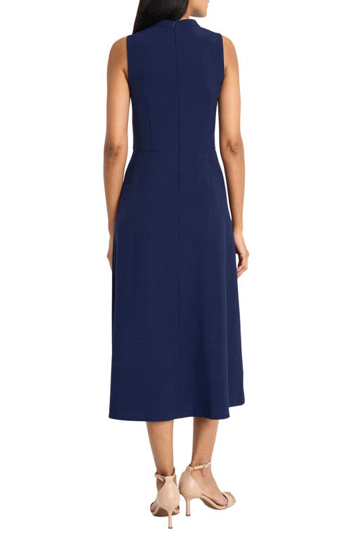 Shop Maggy London Draped Bodice Flared Midi Dress In Ocean Cavern