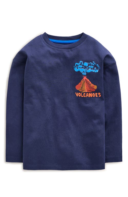 Shop Mini Boden Kids' Volcano Long Sleeve Cotton Graphic T-shirt In Stormy Blue Volcanoes