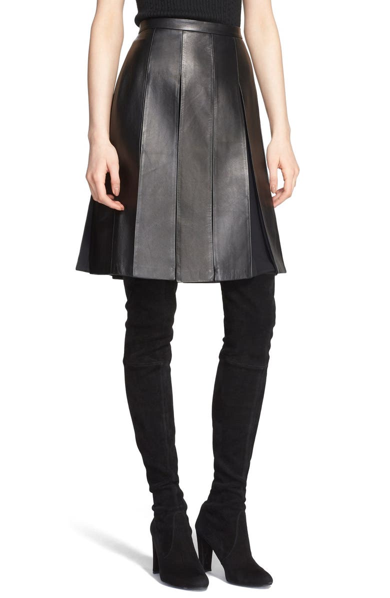 St. John Collection Pleated Nappa Leather & Silk Skirt | Nordstrom