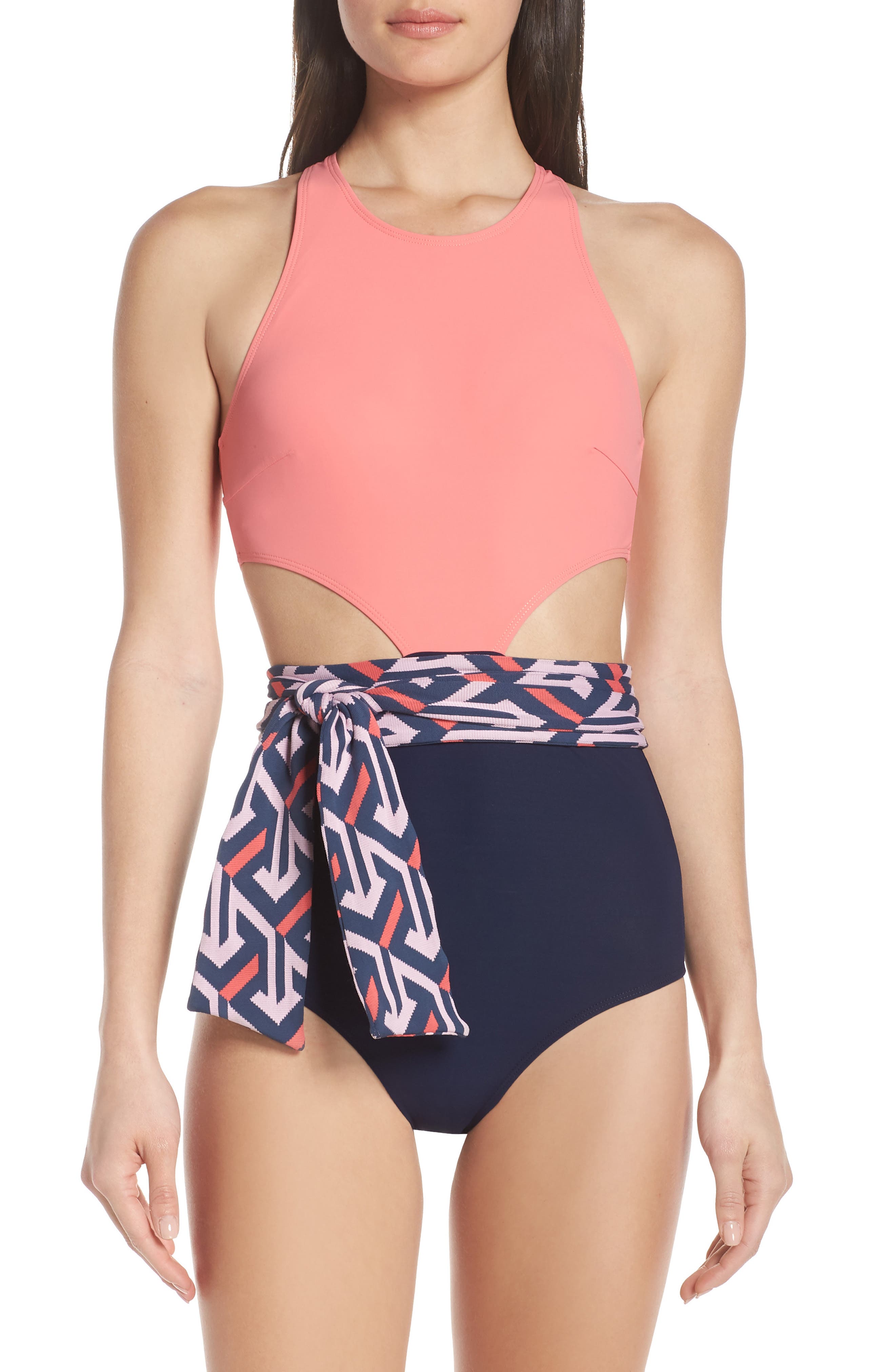 Flagpole Lynn One-Piece Sash Swimsuit, Coral