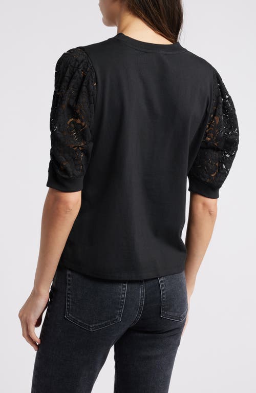 Shop Frame Frankie Lace Sleeve Organic Cotton Top In Black