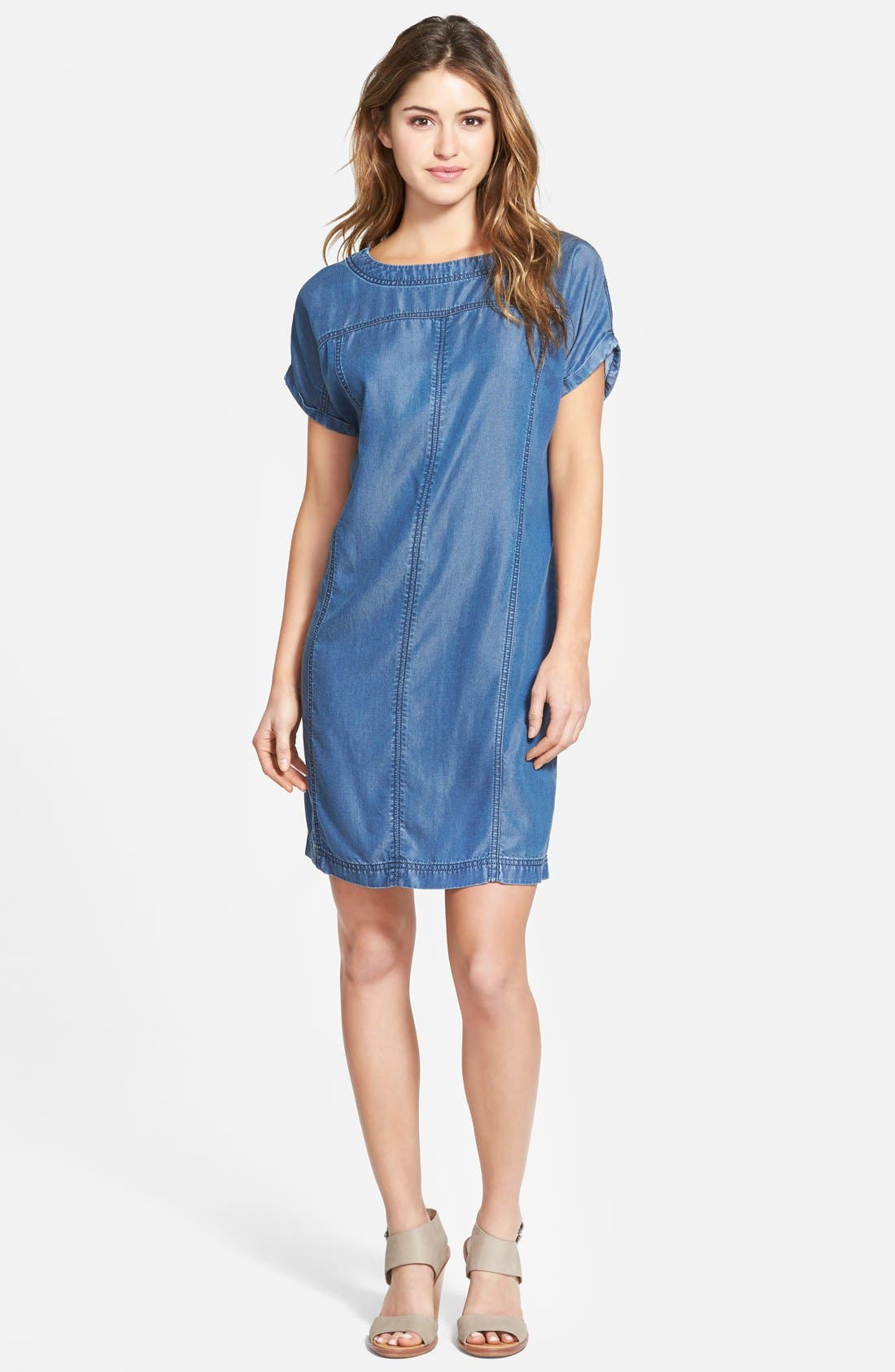 Halogen® Chambray Shift Dress (Regular & Petite) Nordstrom