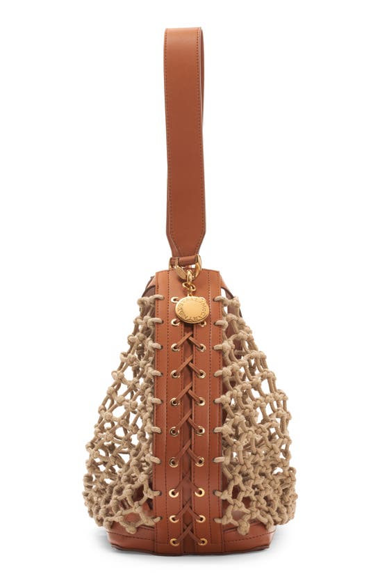 Shop Stella Mccartney Knotted Rope & Faux Leather Tote In Tan