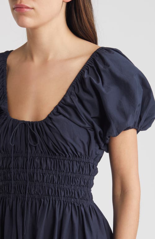 Shop Faithfull The Brand Seine Puff Sleeve Silk & Cotton Dress In Midnight