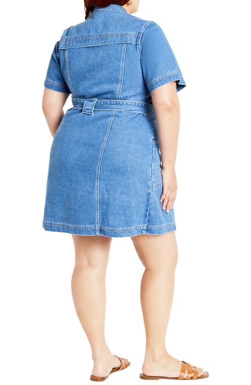 Shop City Chic Melina Belted Denim Minidress In Mid Wash