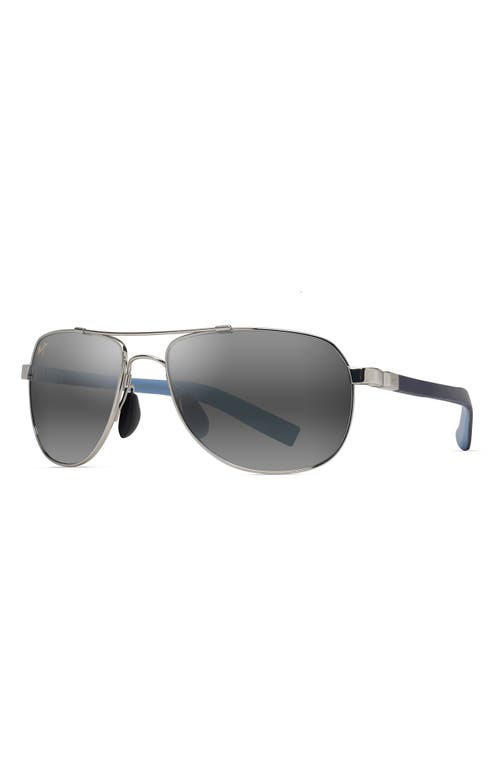 Maui Jim Guardrails 56mm Polarizedplus2® Aviator Sunglasses In Silver/blue/light Blue