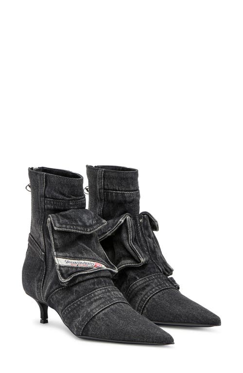 Shop Diesel ® Mismatched Kitten Heel Denim Pocket Bootie In Black