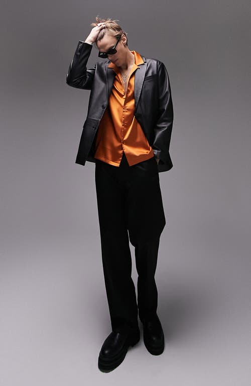 Topman Short Sleeve Satin Button-Up Shirt in Orange