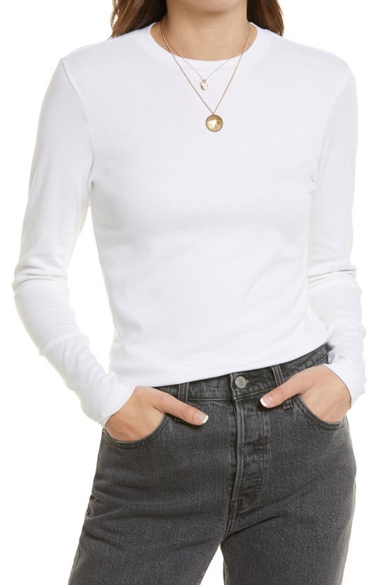 Treasure & Bond Rib Crewneck Long Sleeve Shirt In White