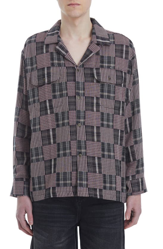 Shop Found Patchwork Cotton Flannel Button-up Shirt In Black Multi