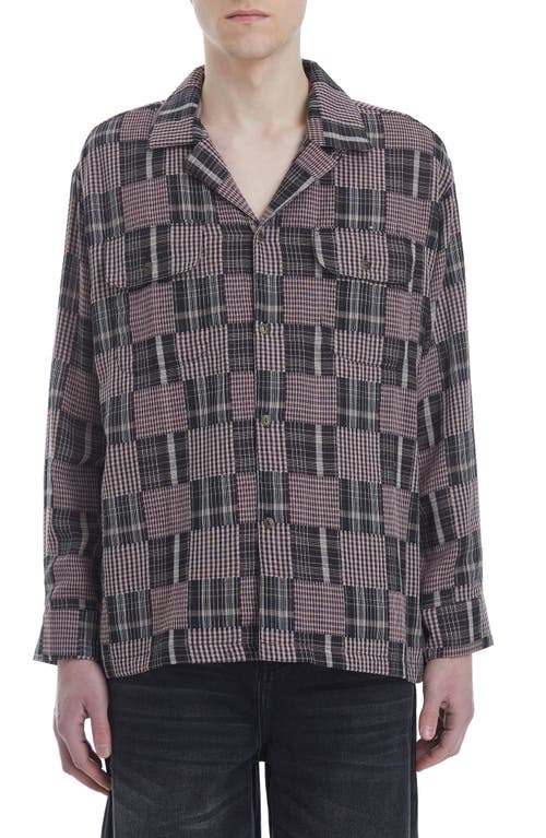 Patchwork Cotton Flannel Button-Up Shirt in Black Multi