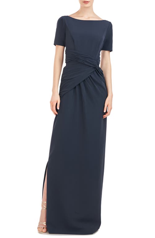 Garbo Gathered Column Gown in Carbon