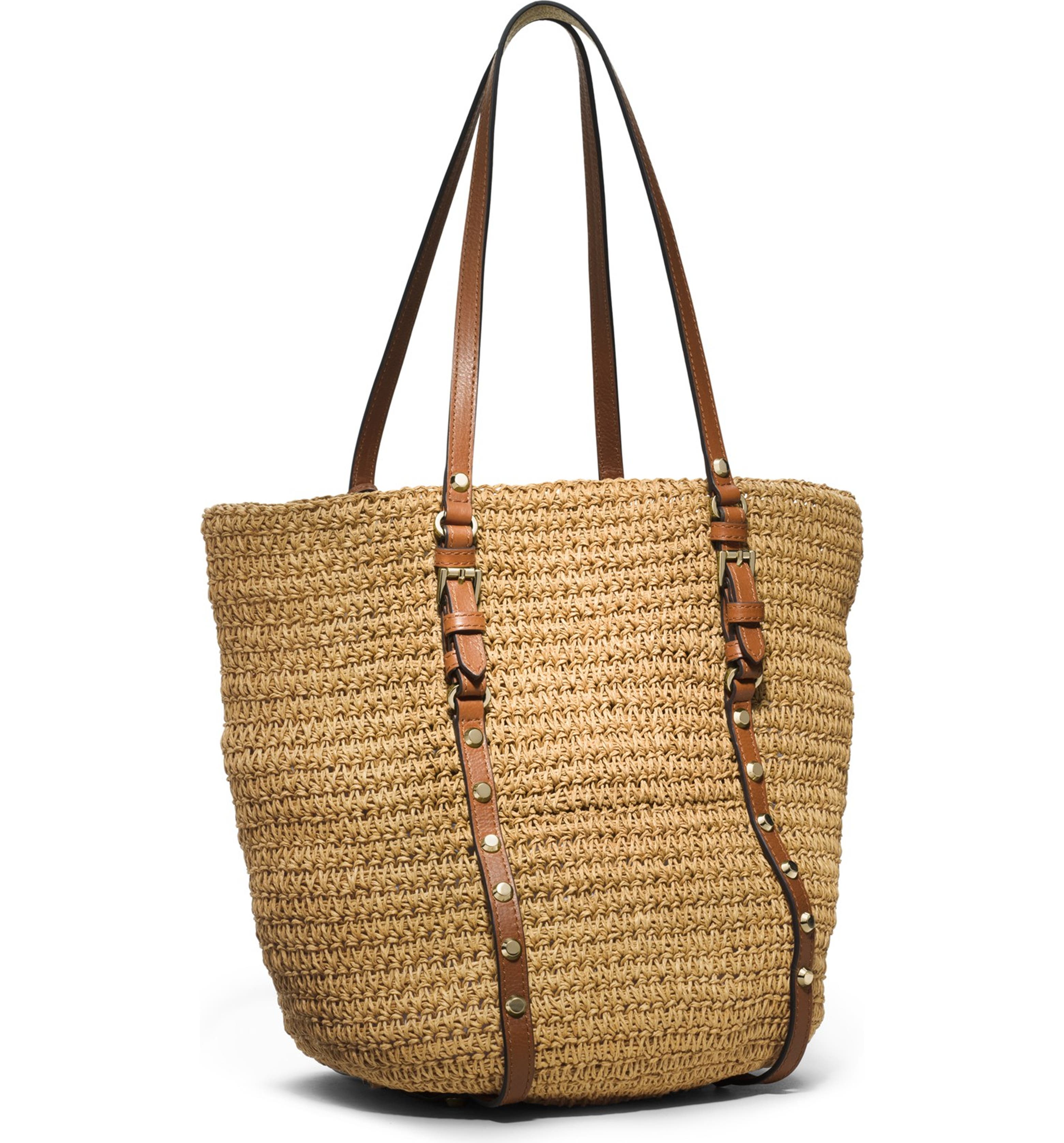 MICHAEL Michael Kors 'Medium' Studded Straw Shopper | Nordstrom