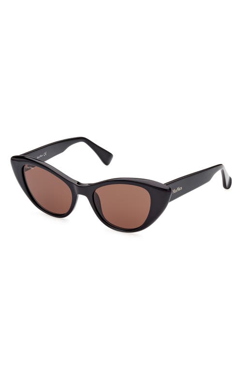 Shop Max Mara 51mm Cat Eye Sunglasses In Shiny Black/brown