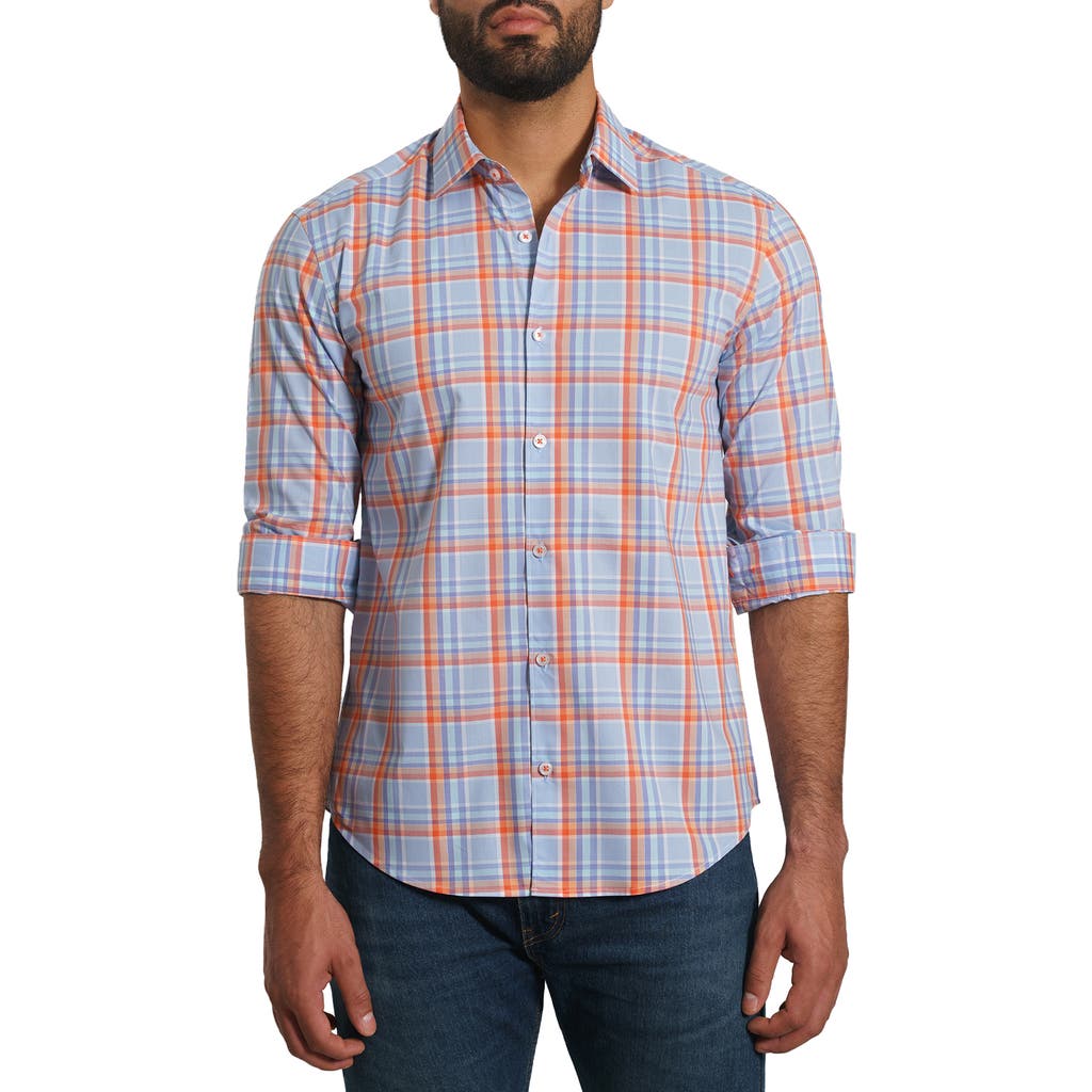 Jared Lang Men's Trim Fit Pima Cotton Blend Plaid Button Down Shirt In Blue Plaid