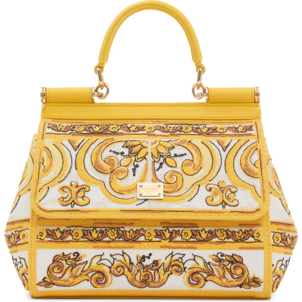 Dolce & Gabbana Dolce&gabbana Sicily Majolica Embroidered Canvas Satchel In Azulejos Giallo