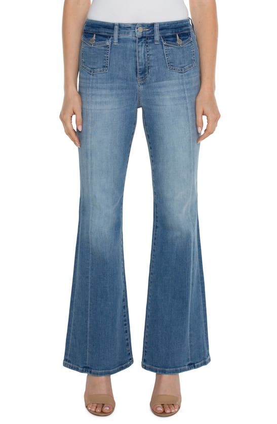 Shop Liverpool Los Angeles Hannah Flap Pocket Mid Rise Flare Jeans In Overlook