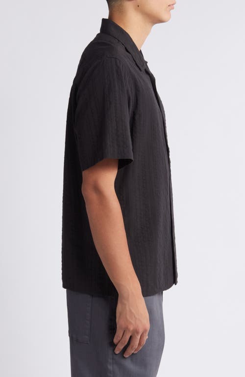 Shop Wax London Didcot Short Sleeve Seersucker Camp Shirt In Black