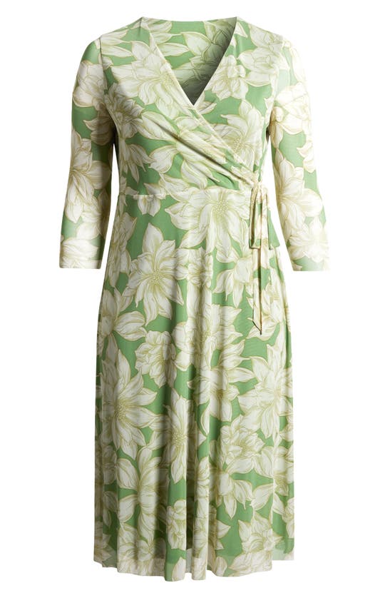 Shop Anne Klein Floral Faux Wrap Mesh Midi Dress In Foliage Multi