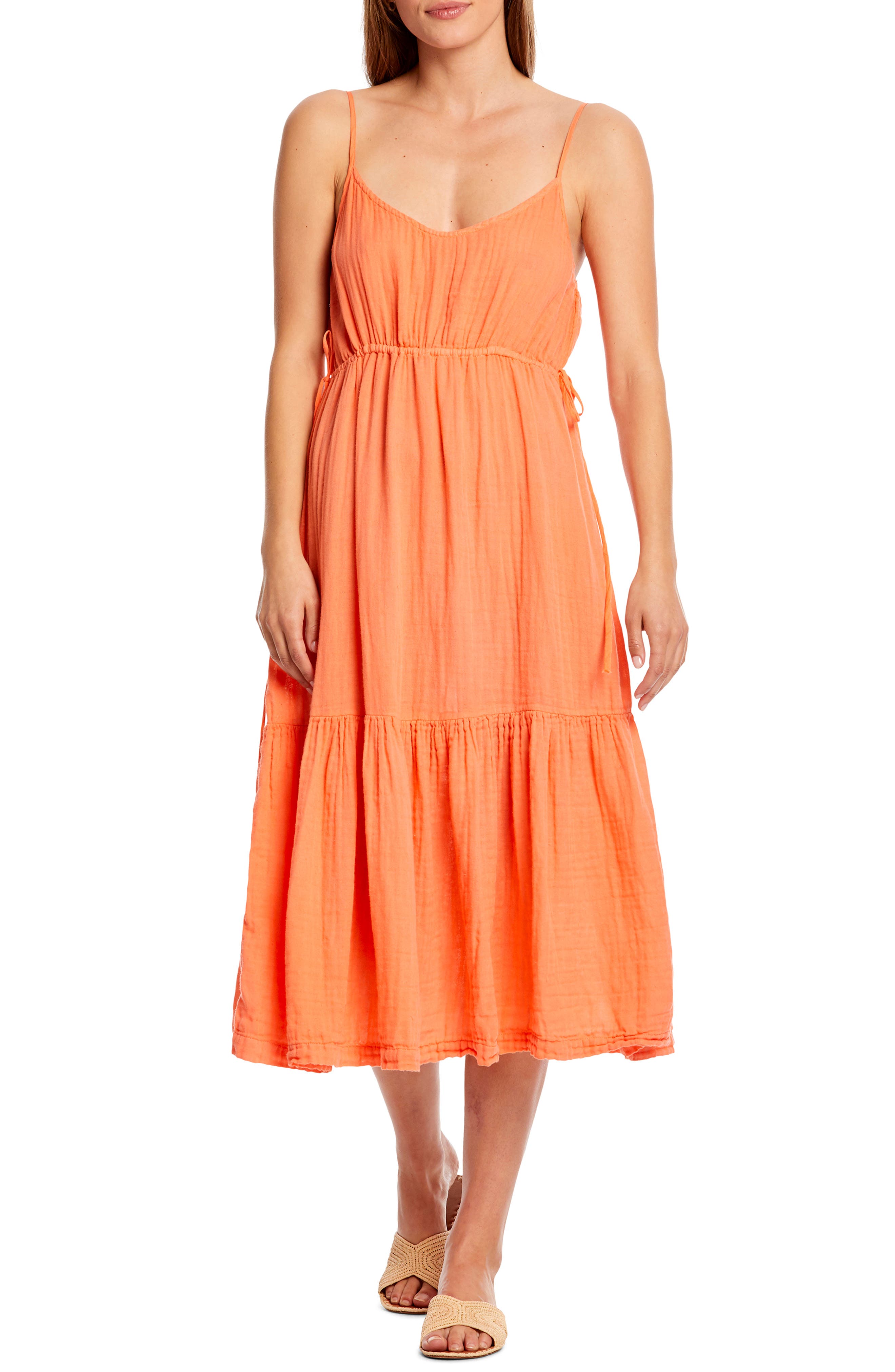 Michael Stars Giovanni Tie Waist Cotton Voile Sundress, Orange
